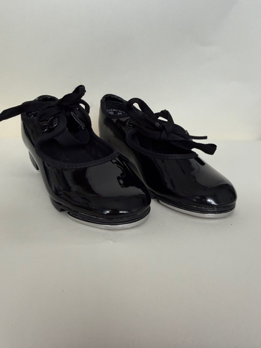 Capezio Black Patent Tap Shoes with Ribbon Laces